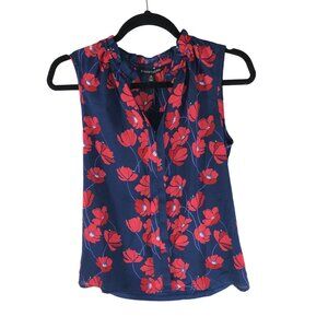 41 Hawthorn Sleeveless Ruffle Neck Orlee Top Floral Navy Blue Red S Petite